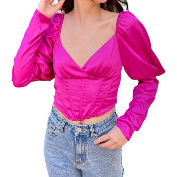 NEW MUSTARD SEED shirring sleeve corset top in english pink - Picture 3 of 4